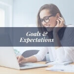 woman sitting on desk banner reading goals and exepectations