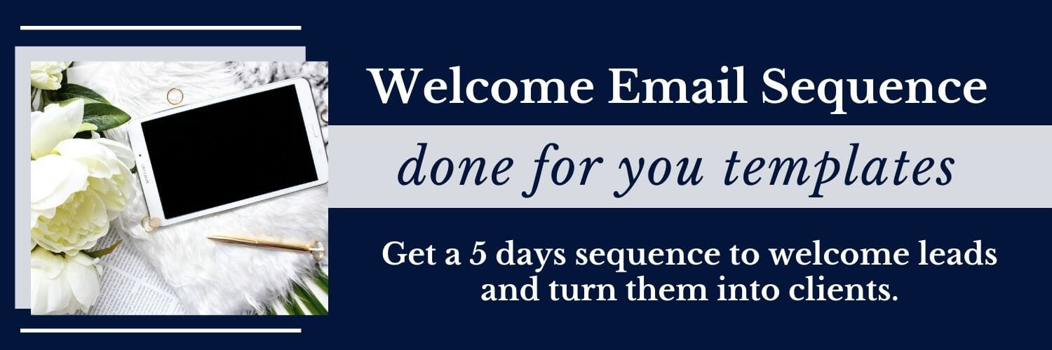 blue banner with laptop image reading welcome email sequence done for you templates